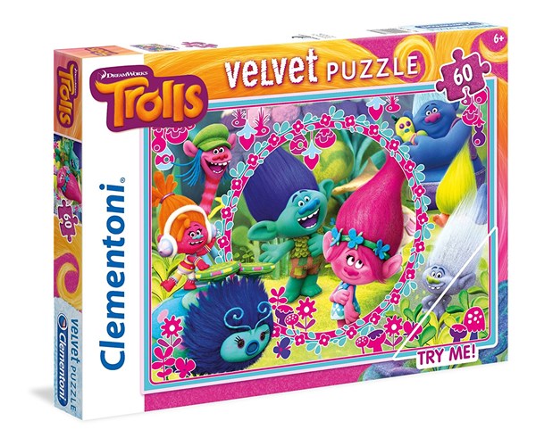 Clementoni (20138) - "Trolls, Velvet Puzzle" - 60 piezas