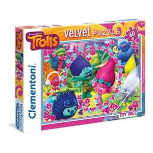 Clementoni (20138) - "Trolls, Velvet Puzzle" - 60 piezas