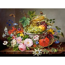 Castorland (C-200658) - "Still Life with Flowers and Fruit Basket" - 2000 piezas