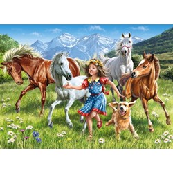 Castorland (B-13029) - "The girl and the horses in meadow" - 120 piezas