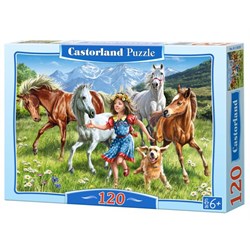 Castorland (B-13029) - "The girl and the horses in meadow" - 120 piezas