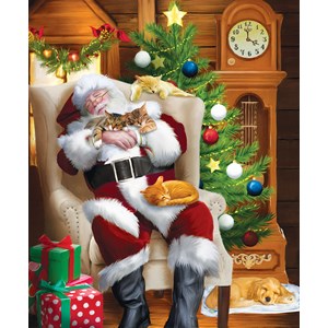 SunsOut (28698) - Tom Wood: "Santa and His Cats" - 1000 piezas