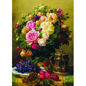 Gold Puzzle (60904) - Jean-Baptiste Robie: "Still Life with Roses, Grapes and Plums" - 1000 piezas