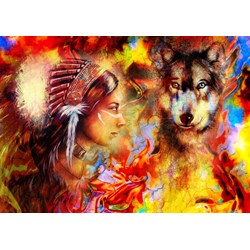Grafika (T-00687) - "The Indian Woman and the Wolf" - 1000 piezas