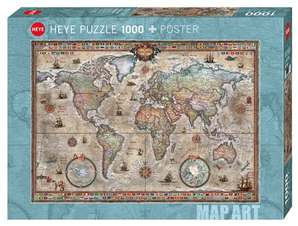 Heye (29871) - Rajko Zigic: "Retro World Map" - 1000 piezas