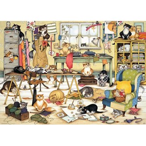 Ravensburger (19245) - Linda Jane Smith: "Crazy Cats in the Craft Room" - 1000 piezas