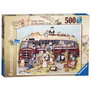 Ravensburger (14750) - Linda Jane Smith: "Crazy Cats Vintage Bus" - 500 piezas