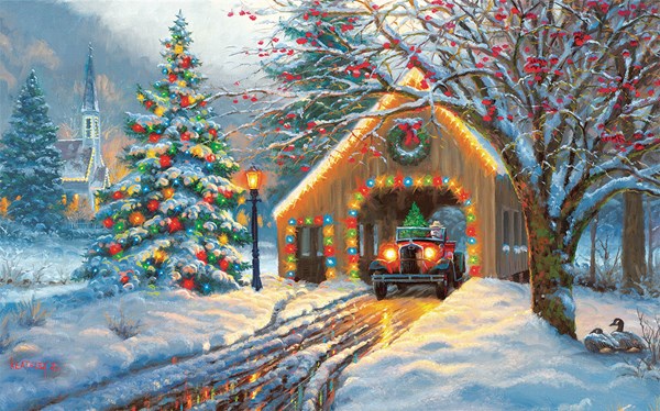 SunsOut (53015) - "Covered Bridge at Christmas" - 300 piezas