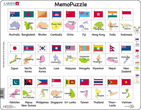 Larsen (GP7-GB) - "Names, Flags and Capitals of 27 Countries in Asia and the Pacific" - 54 piezas