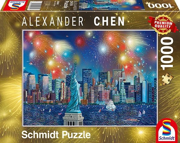 Schmidt Spiele (59649) - Alexander Chen: "Statue of Liberty with Fireworks" - 1000 piezas