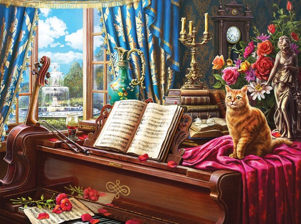 SunsOut (42936) - "Grand Piano Cat" - 1000 piezas