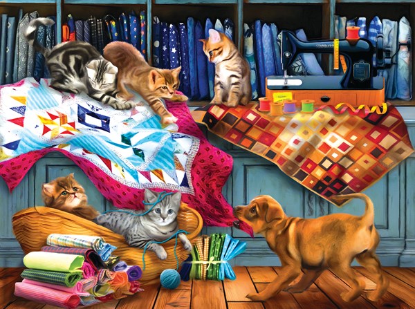 SunsOut (28874) - Tom Wood: "Quilting Room Mischief" - 1000 piezas