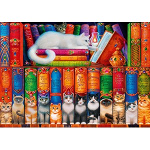 Bluebird Puzzle (70344) - Randal Spangler: "Cat Bookshelf" - 1000 piezas