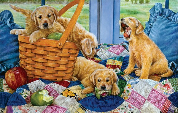 SunsOut (44301) - Susan Brabeau: "Puppies in a Basket" - 550 piezas