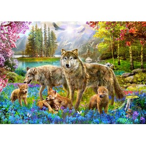 Bluebird Puzzle (70195) - Jan Patrik Krasny: "Spring Wolf Family" - 1500 piezas