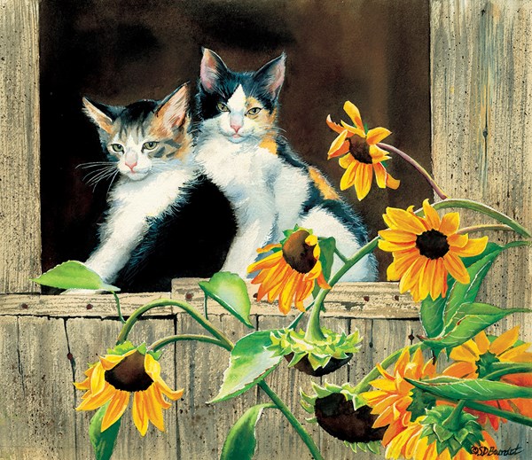 SunsOut (28975) - Susan Bourdet: "Kittens and Sunflowers" - 550 piezas