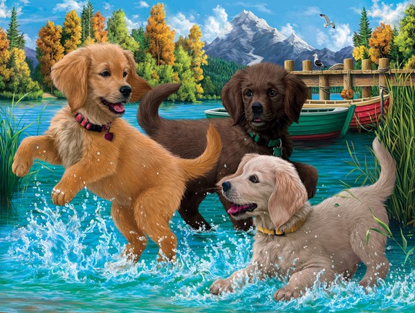 SunsOut (42918) - "Puppies Make a Splash" - 500 piezas
