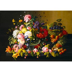 Bluebird Puzzle (60030) - Severin Roesen: "Still Life, Flowers and Fruit, 1855" - 1000 piezas