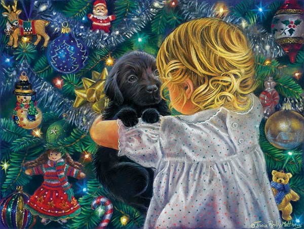SunsOut (35806) - Tricia Reilly-Matthews: "Puppy for Christmas" - 500 piezas