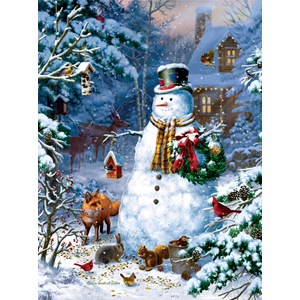 SunsOut (59796) - Liz Goodrick-Dillon: "Winter Cabin Snowman" - 1000 piezas