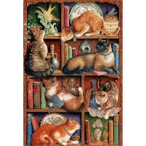 Cobble Hill (50710) - Janet Kruskamp: "Feline Bookcase" - 2000 piezas