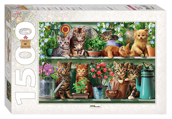 Step Puzzle (83057) - "Kittens in the Shelf" - 1500 piezas